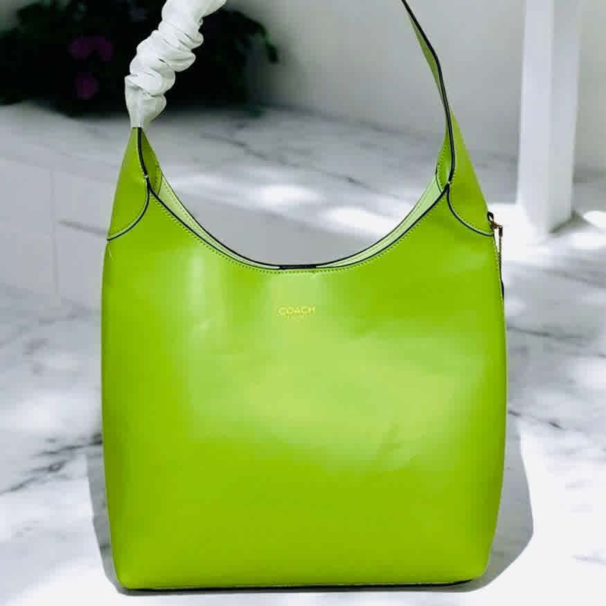 Green Coach Signature Cream Shoulder Bag