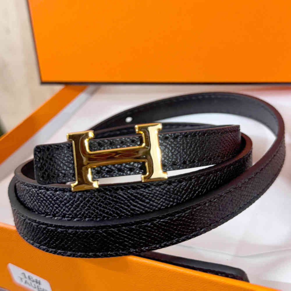 Black Hermes Dark Brown Elastic Band Crystal Embellished Buckle Belt