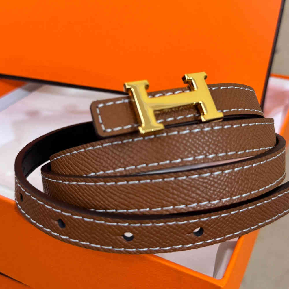 Brown Hermes Dark Brown Elastic Band Crystal Embellished Buckle Belt