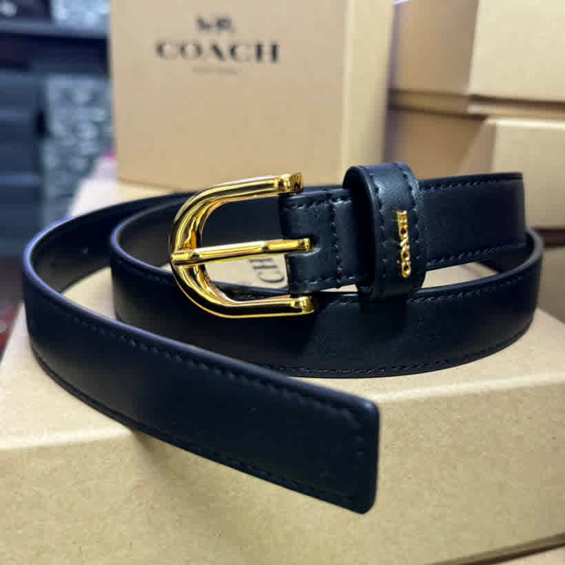Black Coach Brown Elastic Band Crystal Embellished Buckle Belt