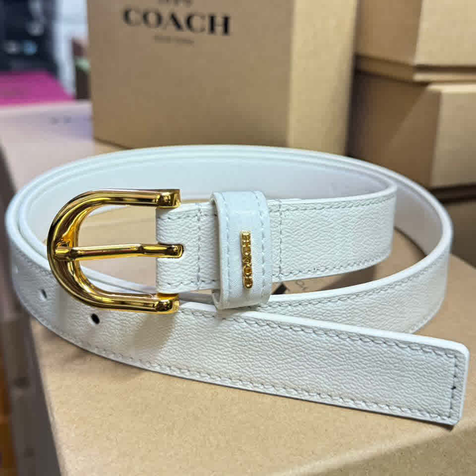 White Coach Brown Elastic Band Crystal Embellished Buckle Belt