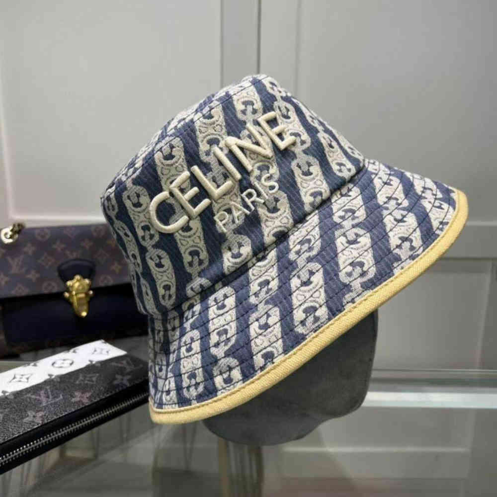 Celine White & Blue Premium Bucket Cap-2