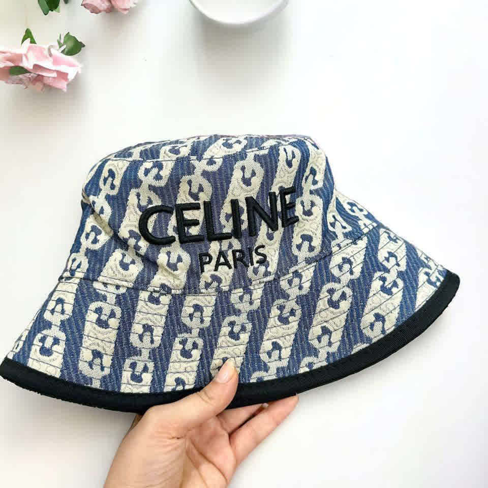 Black Celine White & Blue Premium Bucket Cap