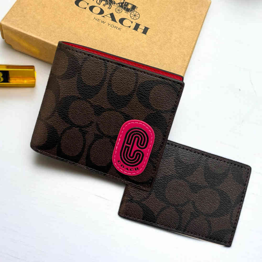 Coach Brown Leather Compact Wallet-3
