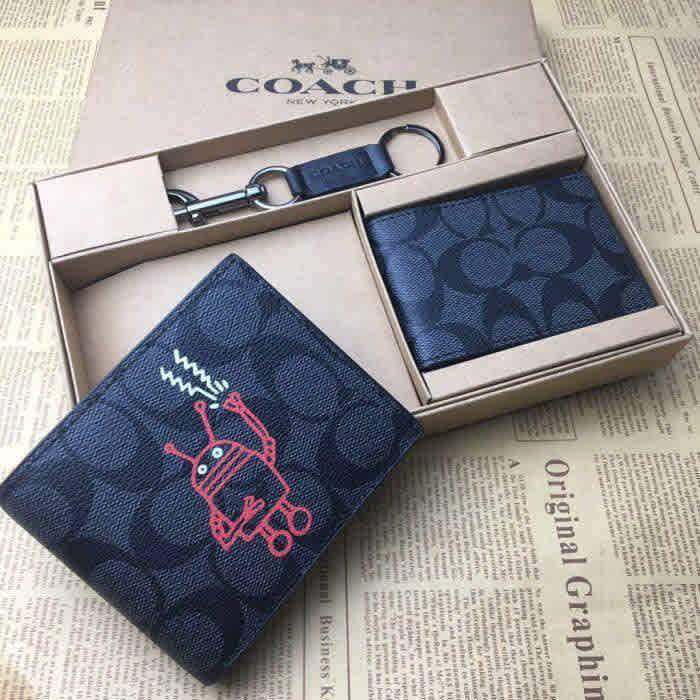 Coach Black & Red Leather Compact Wallet-thumb-5