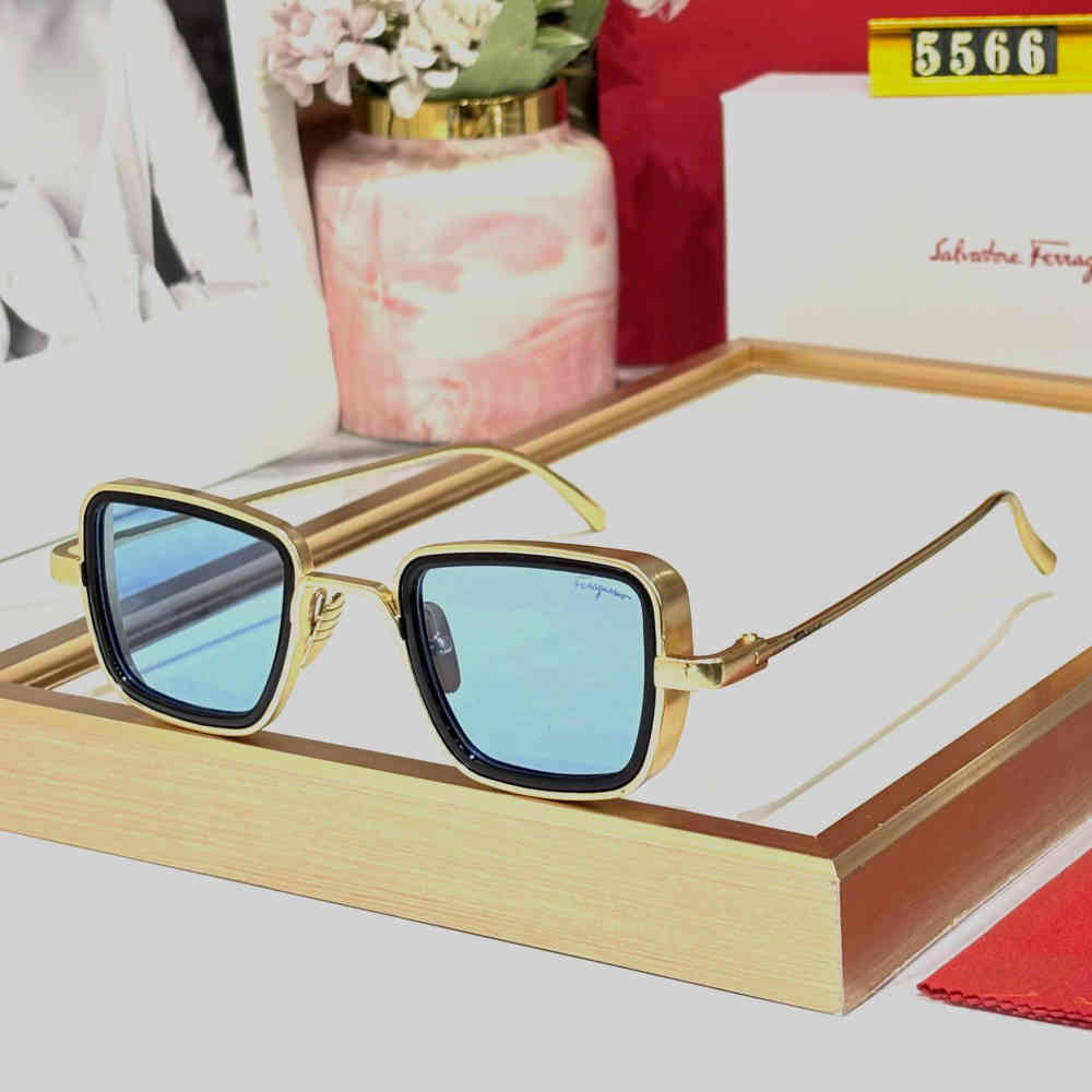 Blue & Golden Ferragamo Golden Luxury Sunglasses
