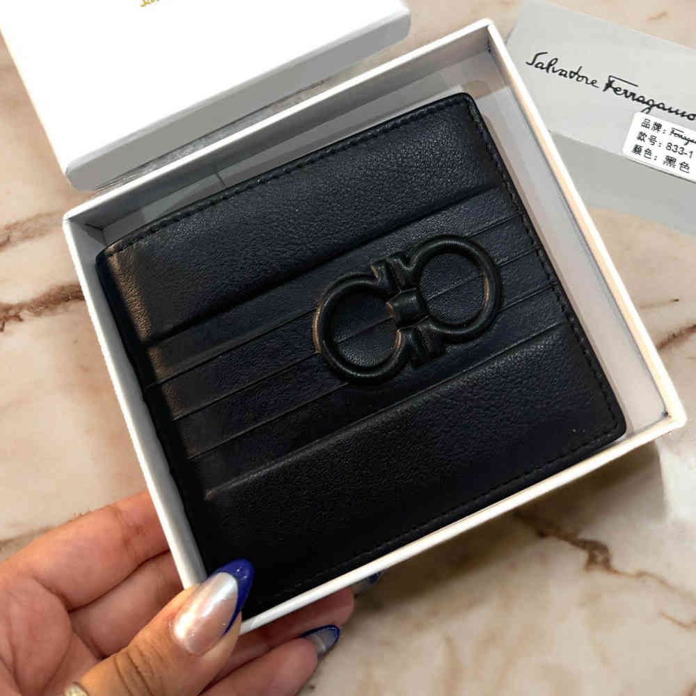 Ferragamo Black Leather Compact Wallet-1