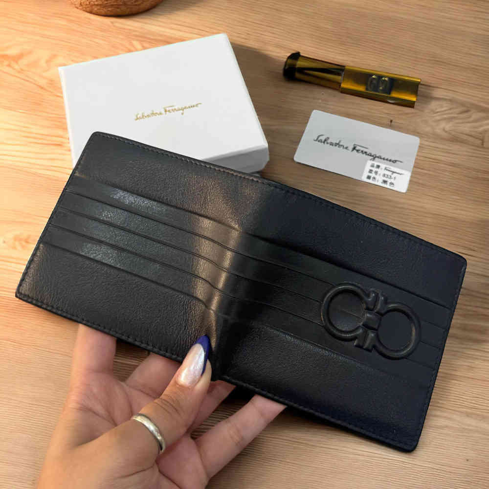 Ferragamo Black Leather Compact Wallet-2