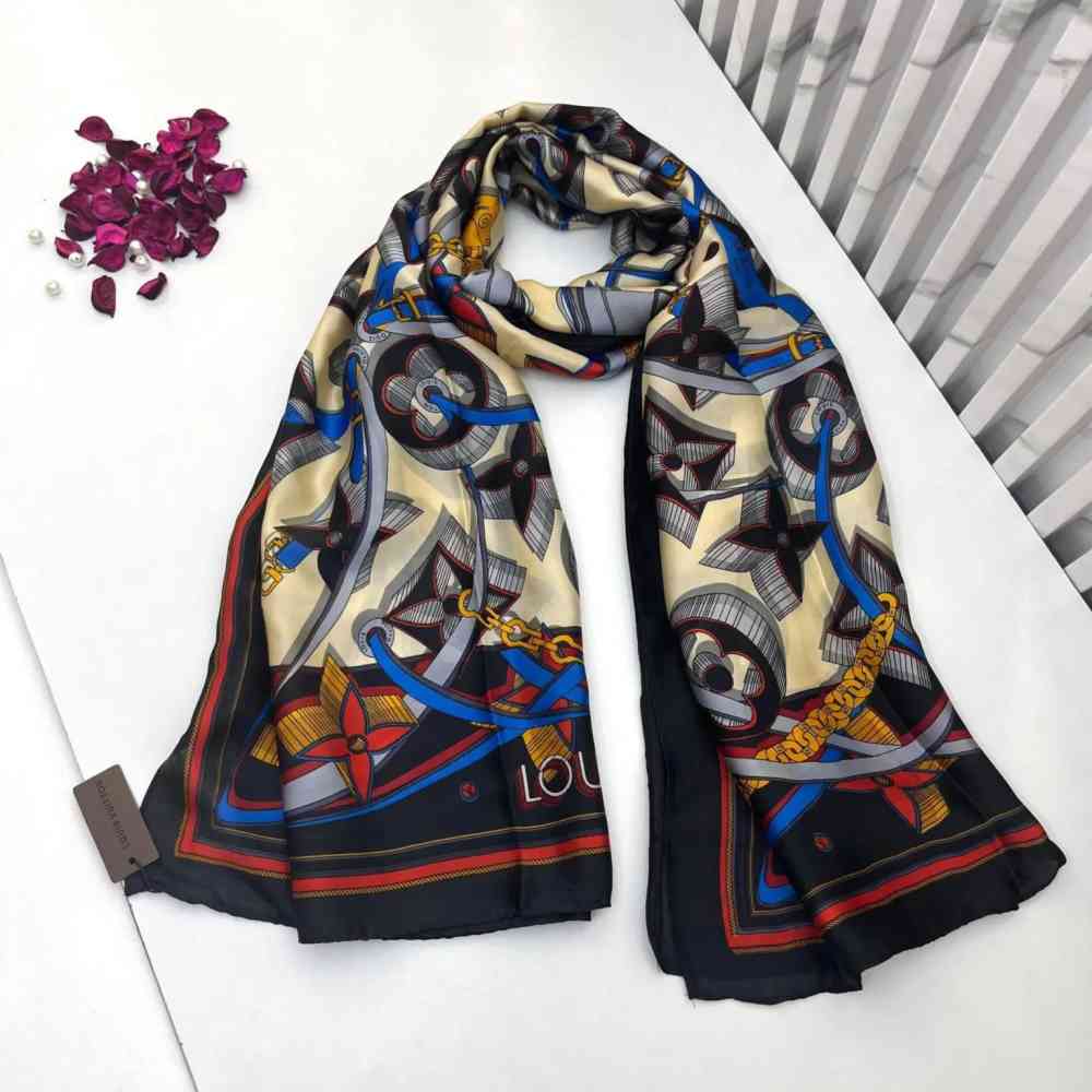 Blue Louis Vuitton Premium Quality Brown & Blue Silk Stole