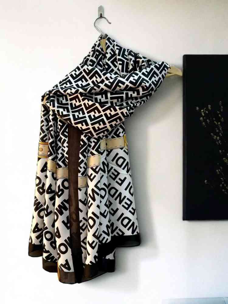 Fendi "FF" Designer Black Silk Stole-3