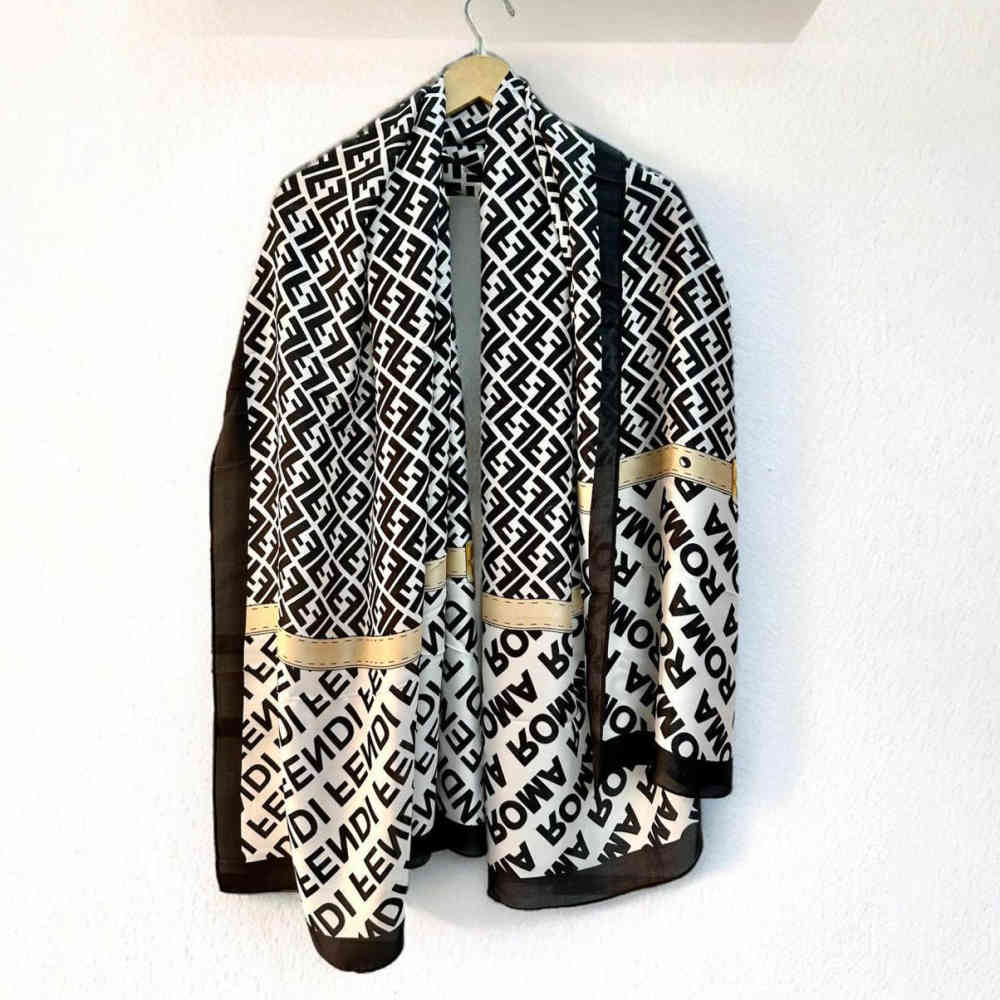 Fendi "FF" Designer Black Silk Stole-1