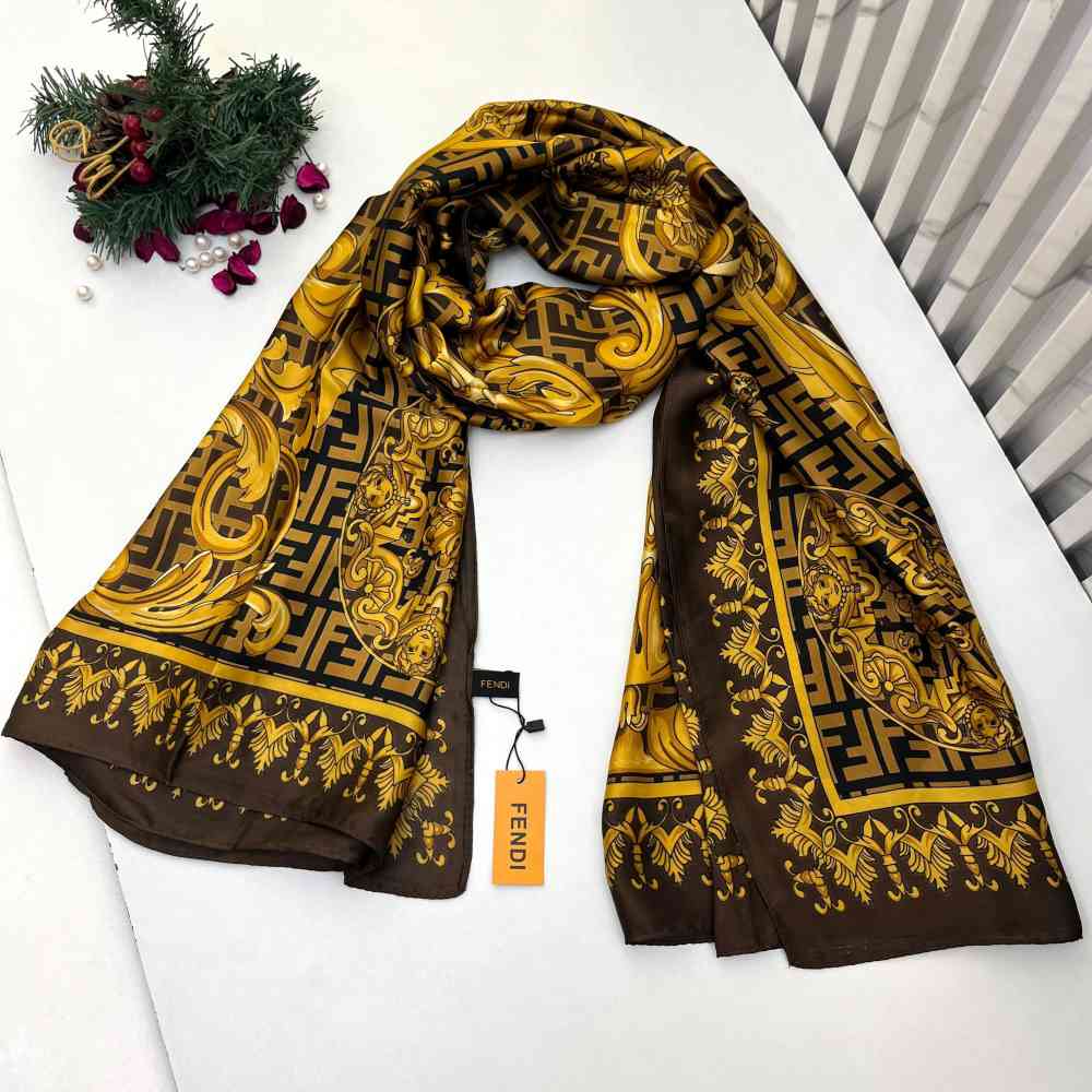 Golden Fendi "FF" Designer Black & Golden Silk Stole
