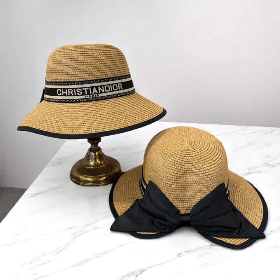 Dior Beige Premium Bucket Hat With Bow-2