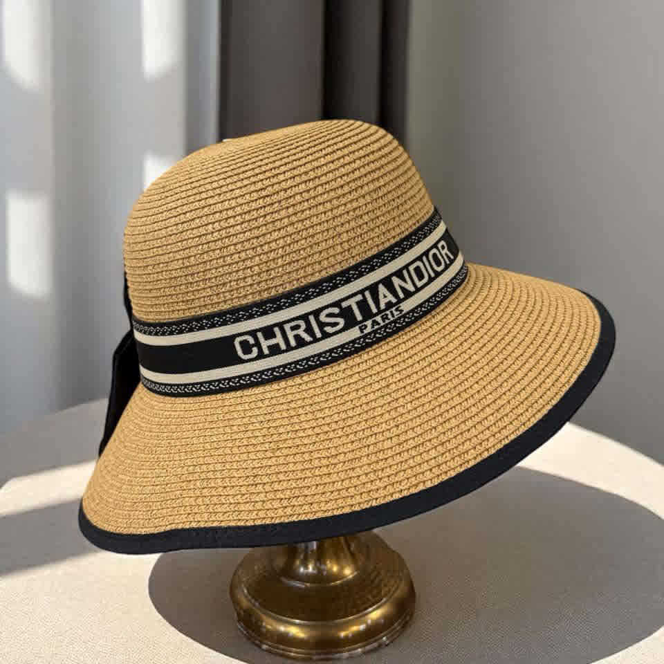 Beige Dior Black Premium Bucket Hat With Bow