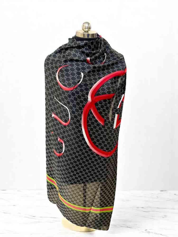 Gucci Designer Black Silk Stole-3