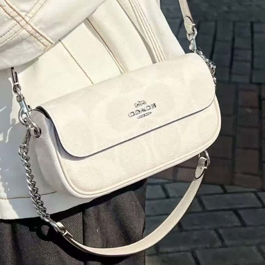 White Coach Bold Signature Brown Leather Sling Bag