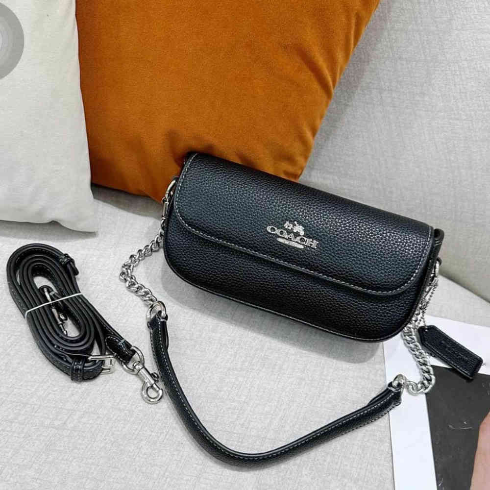 Black Coach Bold Signature Brown Leather Sling Bag