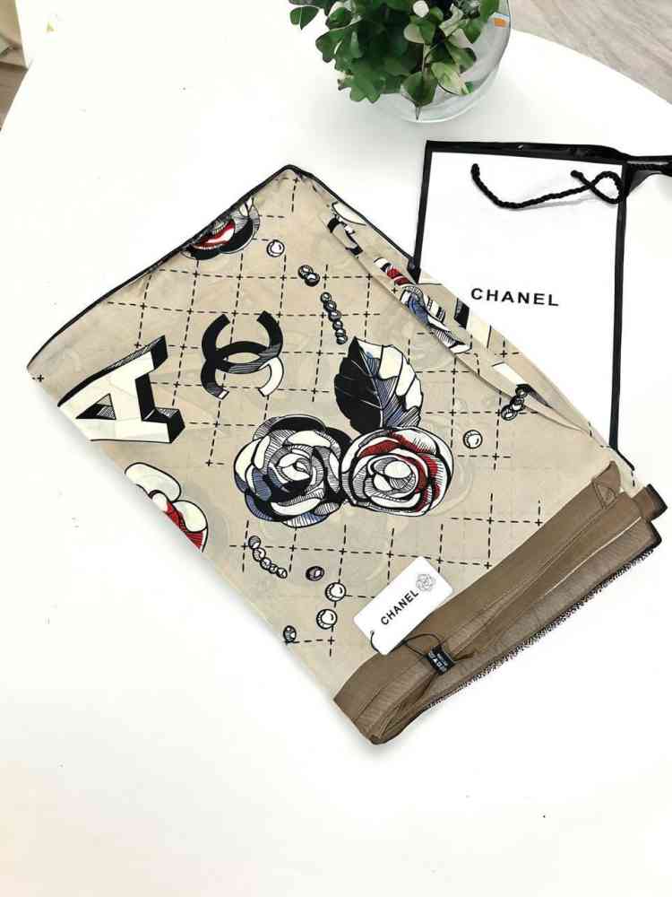 Chanel Premium Quality Beige Silk Stole-thumb-1