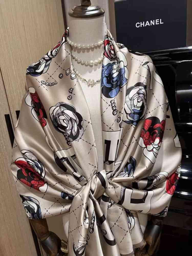 Chanel Premium Quality Beige Silk Stole-thumb-2