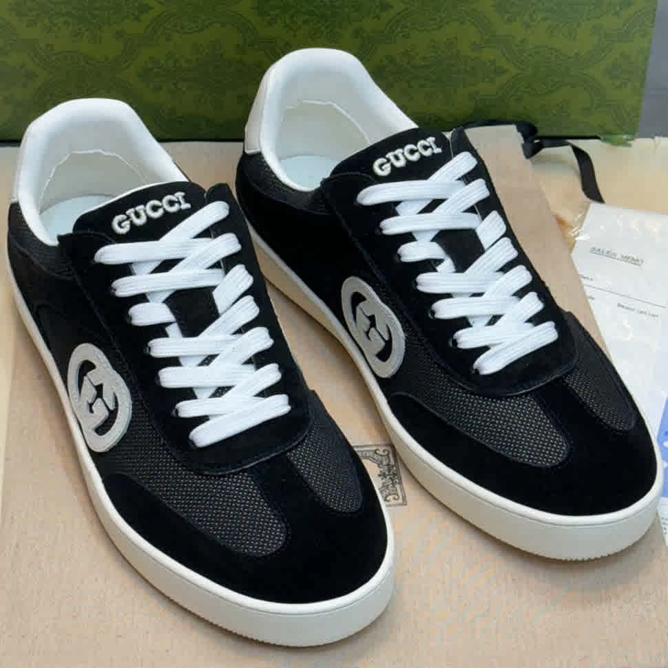 Gucci Black Men's Screener GG Trainer Sneakers-thumb-6