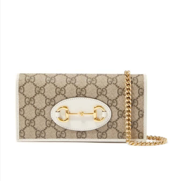 Gucci Beige & White GG Supreme Wallet-On-Chain Sling Bag-thumb-0