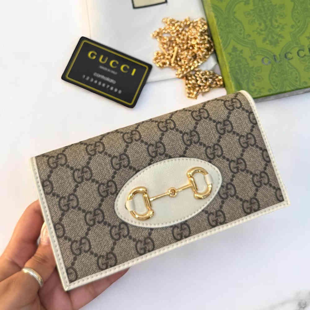 Gucci Beige & White GG Supreme Wallet-On-Chain Sling Bag-thumb-6
