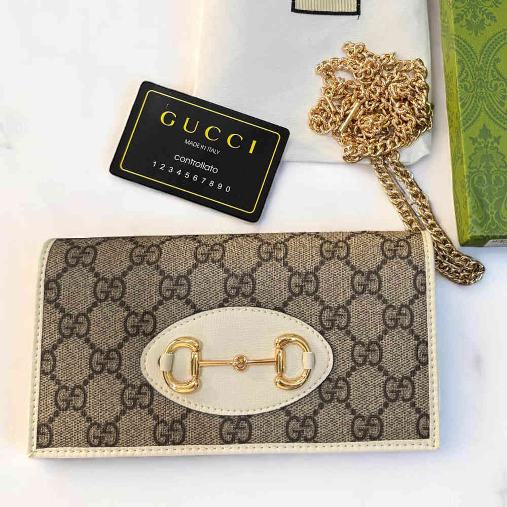 Gucci Beige & White GG Supreme Wallet-On-Chain Sling Bag-1