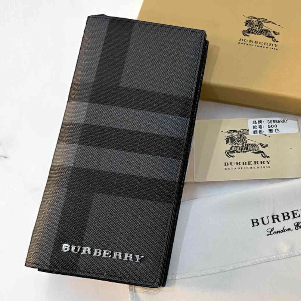 Black Burberry Brown Check and Leather Bifold Long Wallet