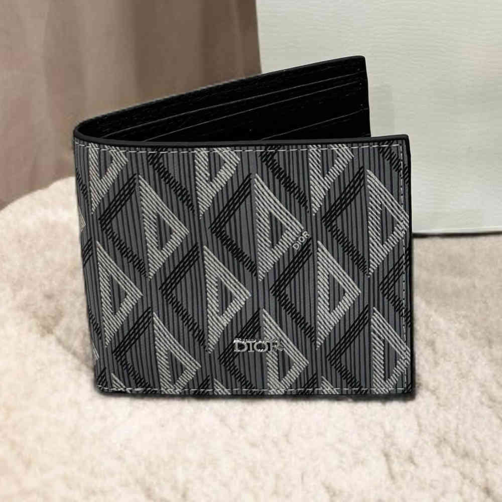Dior Grey Check and Leather Bifold Wallet-1