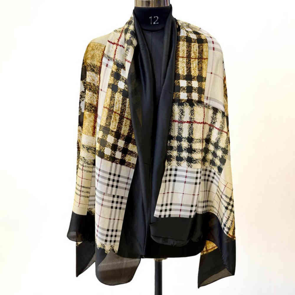 Burberry Designer Black Silk Stole-thumb-1