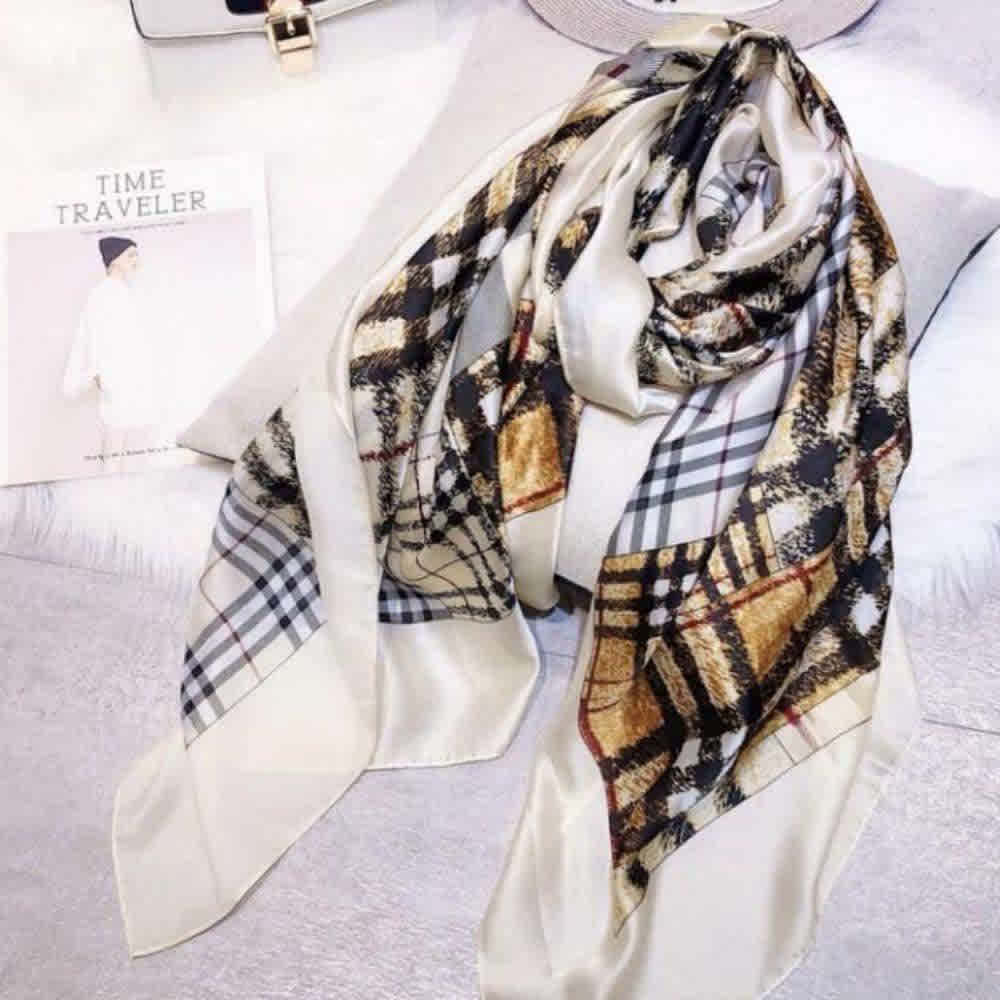 Cream Burberry Designer Black Silk Stole