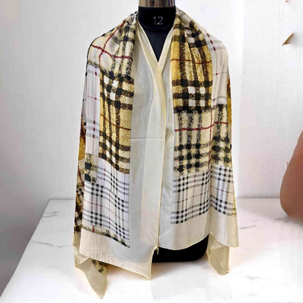 Burberry Designer Cream Check Silk Stole-2