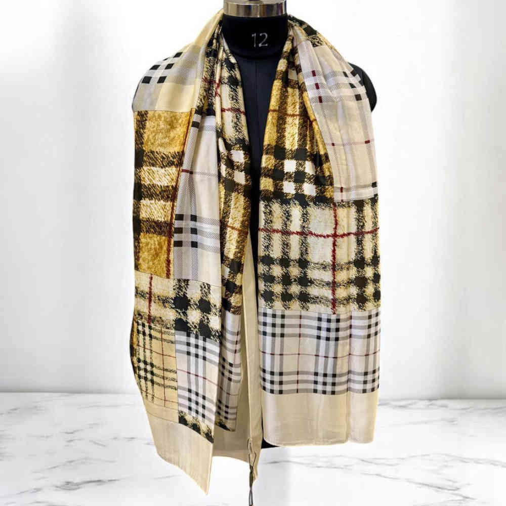 Burberry Designer Cream Check Silk Stole-1