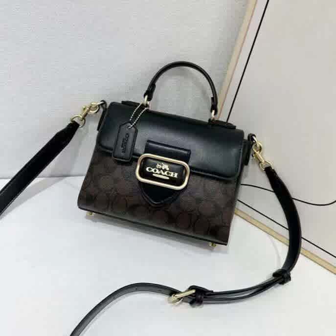 Black Coach Signature Beige Leather Handbag