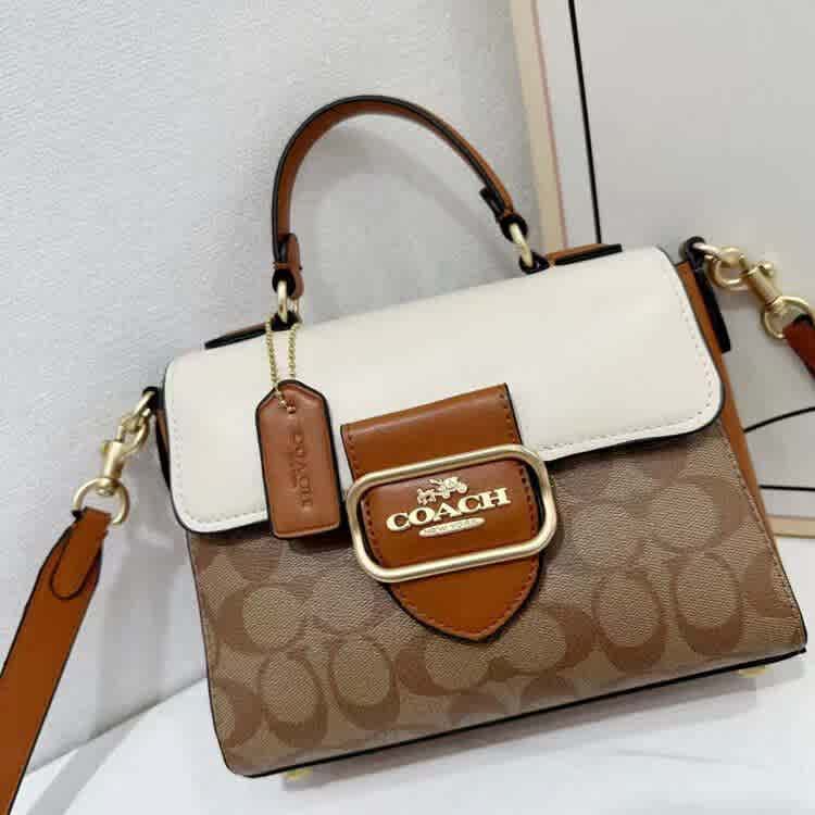 White Coach Signature Beige Leather Handbag