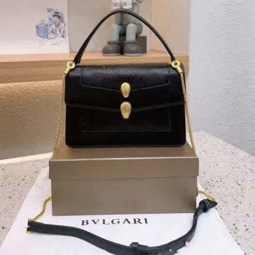 Black Bvlgari Serpenti Snake Top Silver HandBag