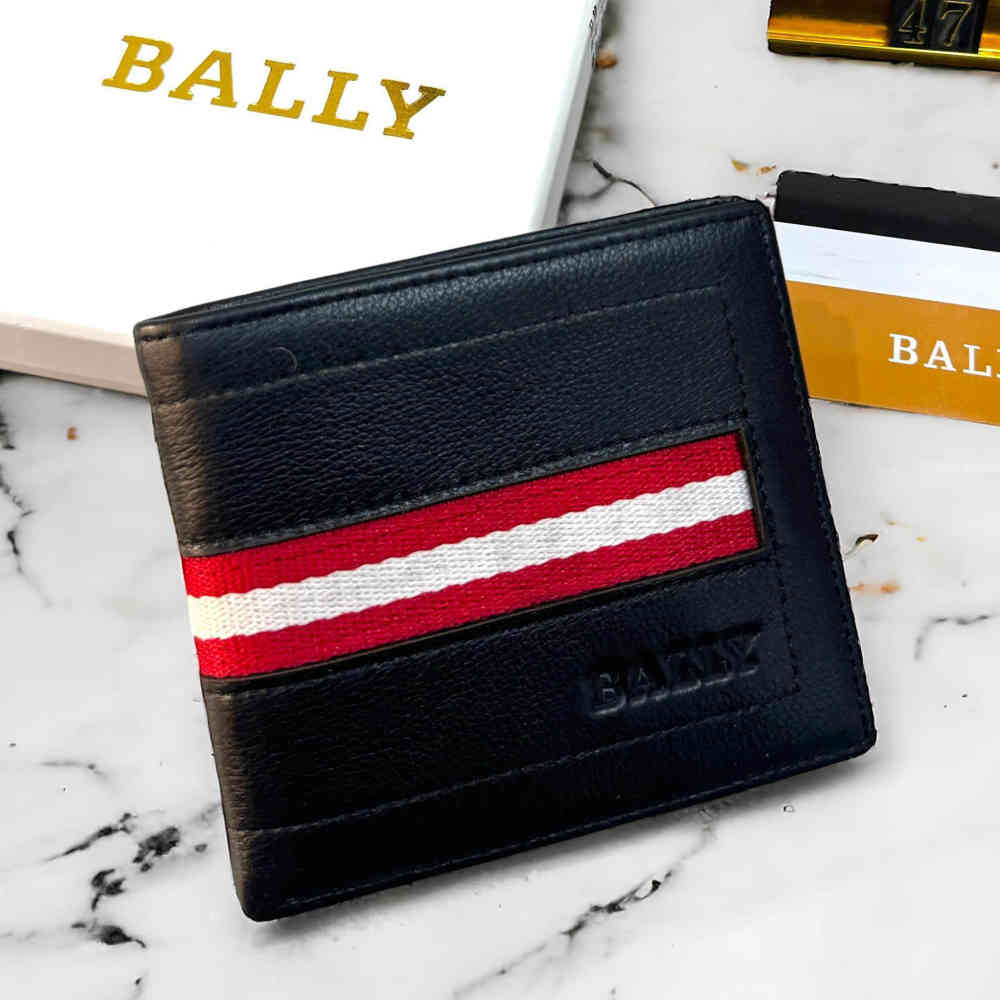 Bally Black Leather Compact Wallet-thumb-2