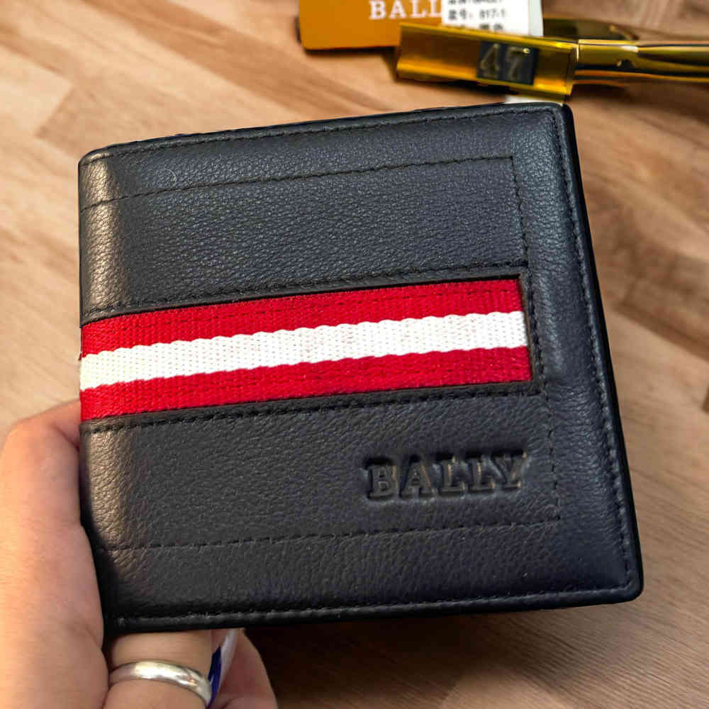 Bally Black Leather Compact Wallet-thumb-0