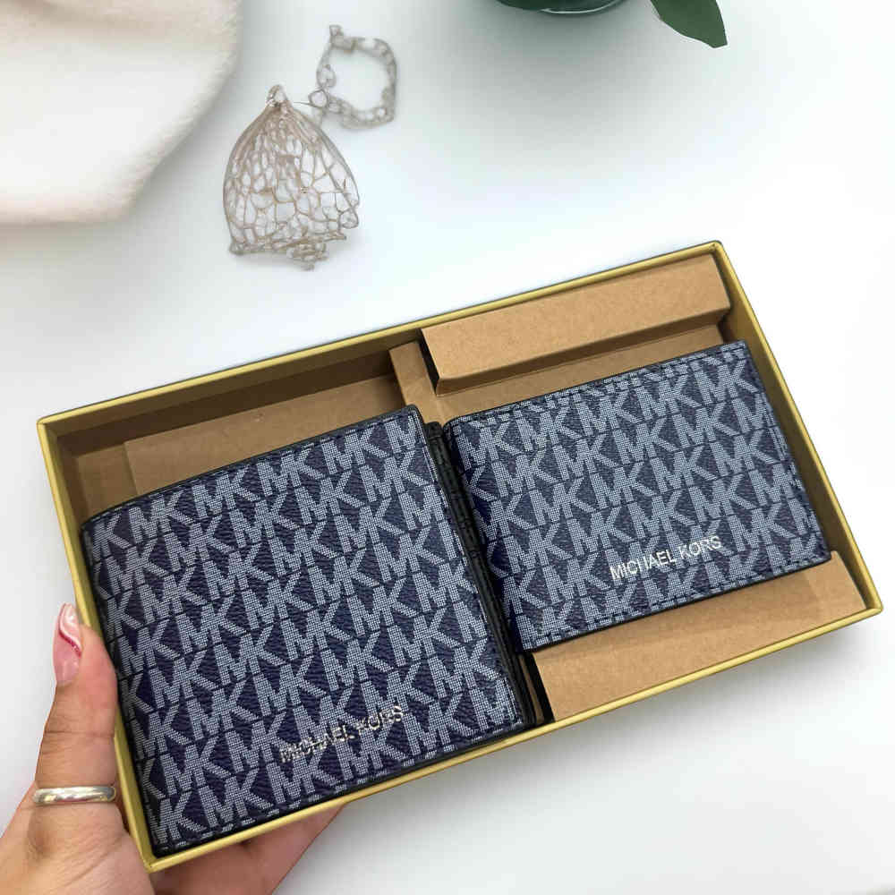 Michael Kors Blue Leather Compact Wallet-thumb-2
