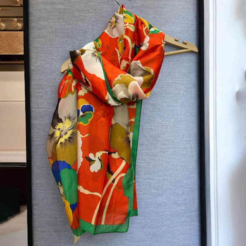 Kenzo Designer Orange Silk Stole-4