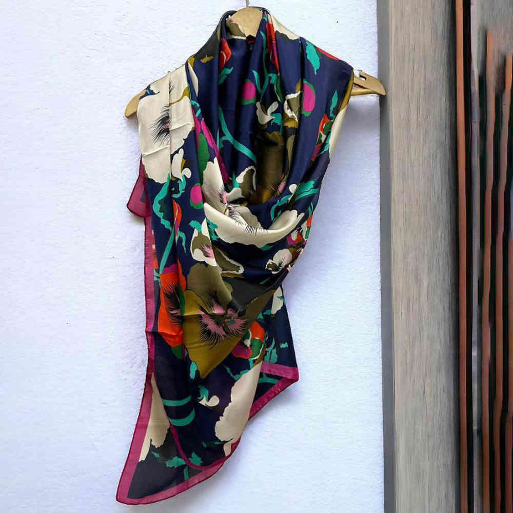 Blue Kenzo Designer Orange Silk Stole