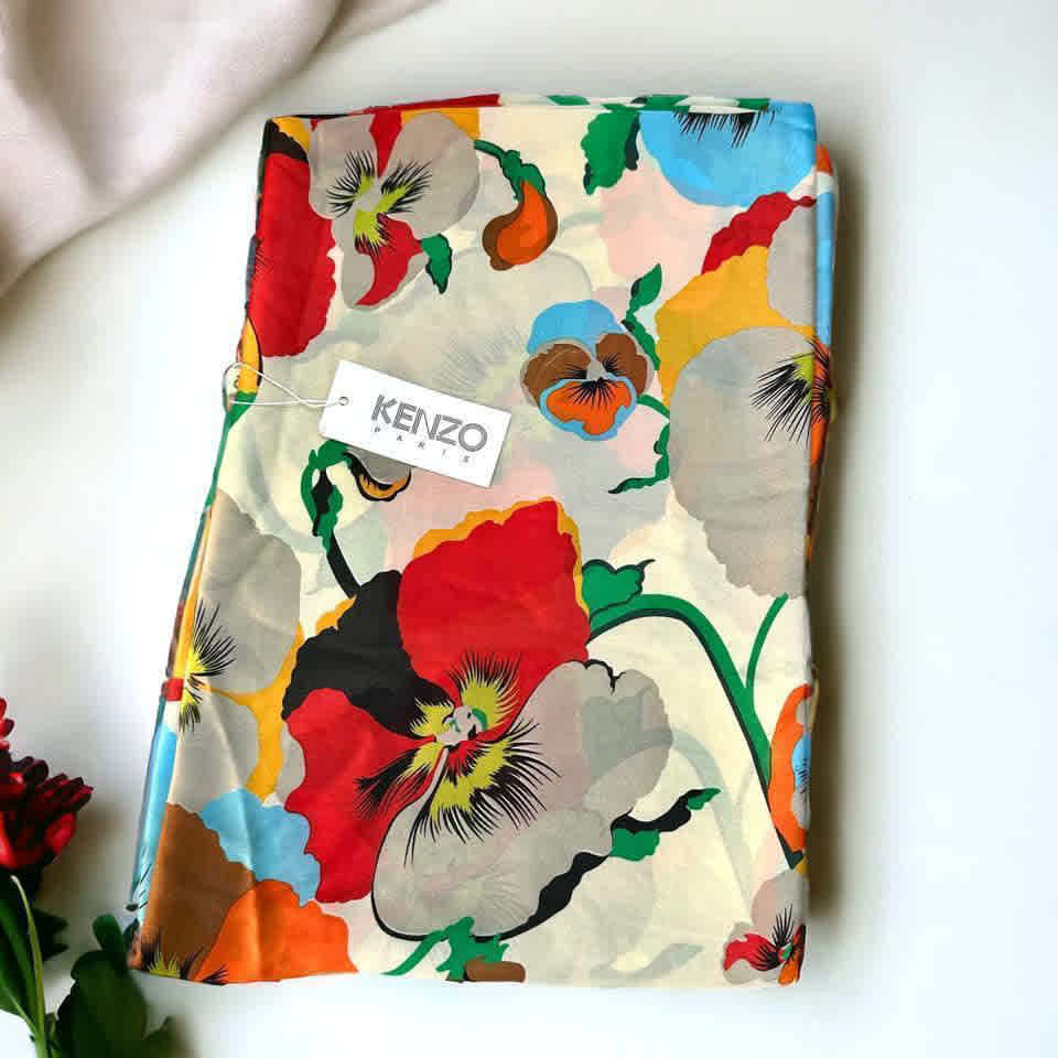 Kenzo Designer White Silk Stole-4