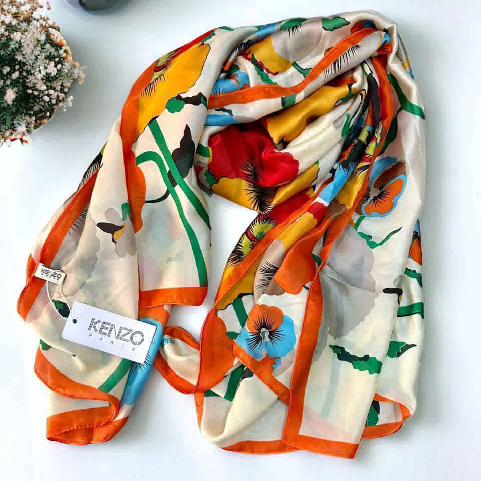 White Kenzo Designer Orange Silk Stole