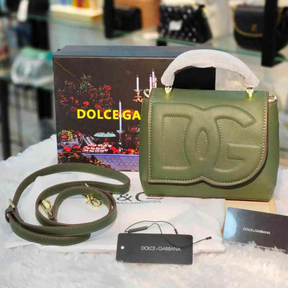 Green Dolce & Gabbana DG Embossed Top Handle Brown Sling Bag