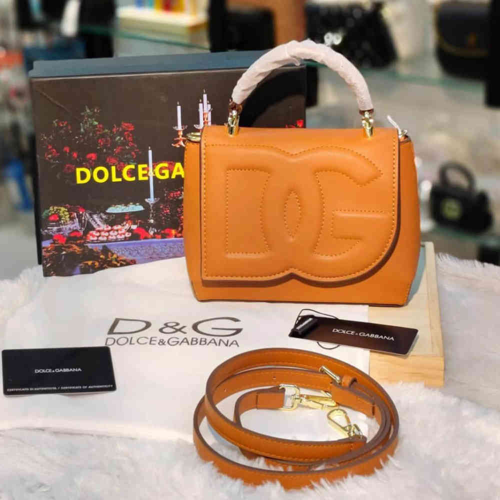 Brown Dolce & Gabbana DG Embossed Top Handle Black Sling Bag