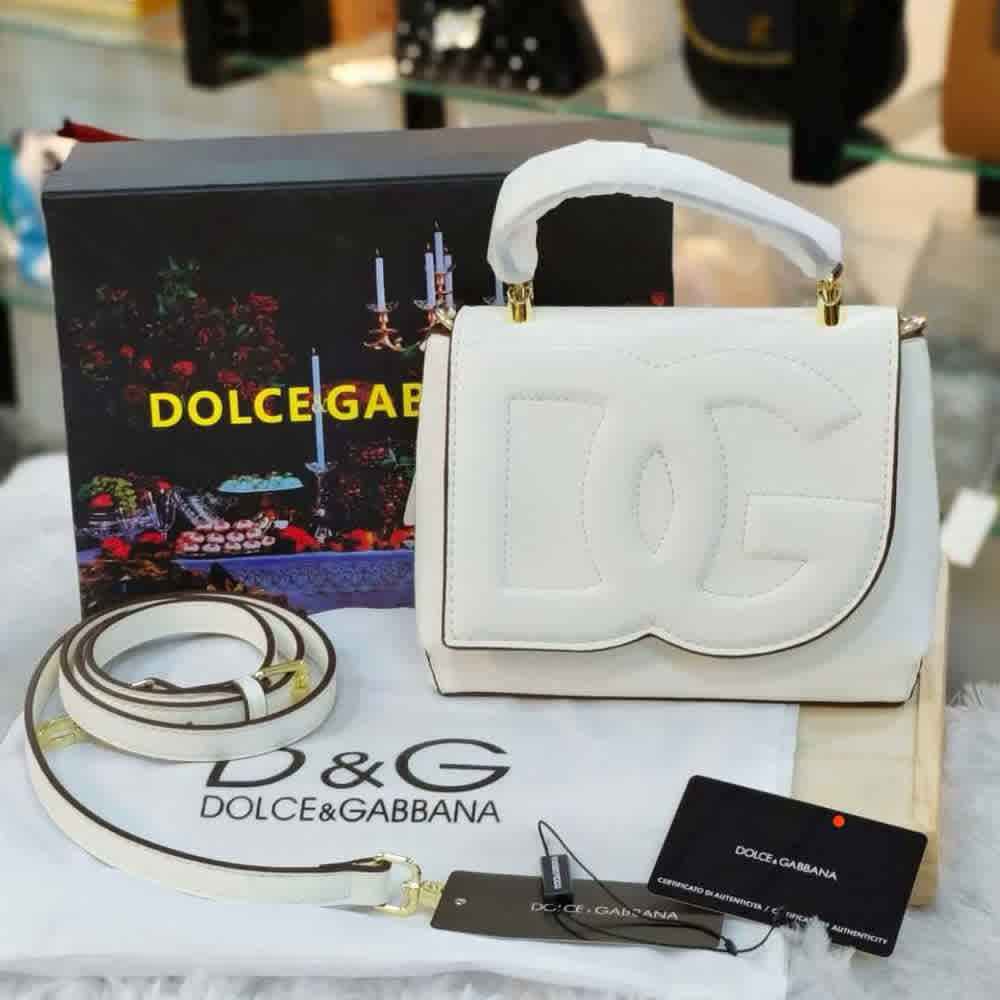 White Dolce & Gabbana DG Embossed Top Handle Black Sling Bag