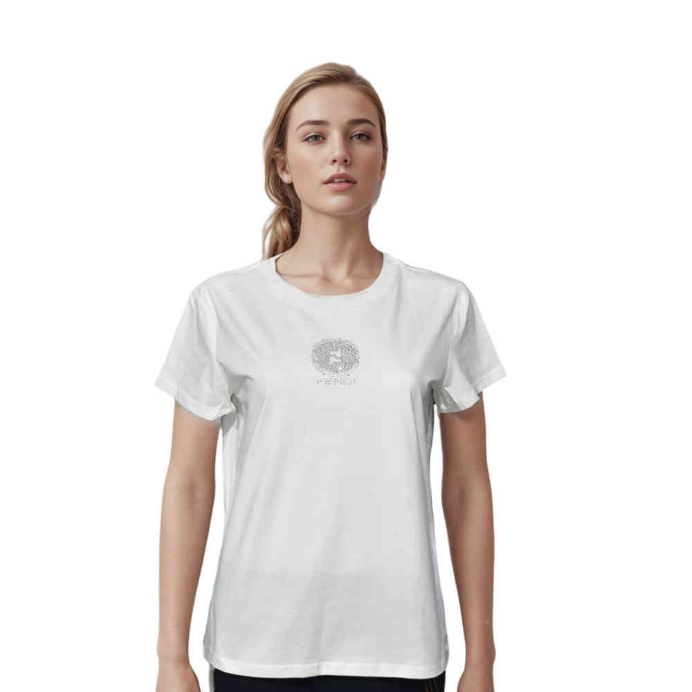 White Fendi Black Premium Quality Women T-shirt