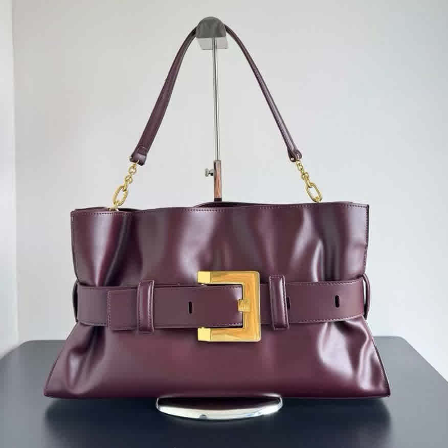 Wine Balmain Anthem White Shoulder Bag
