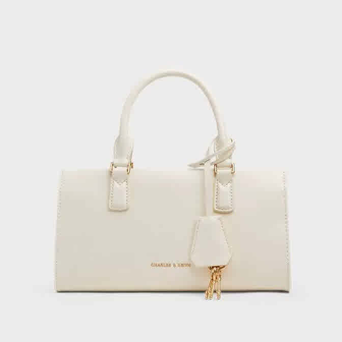 White Charles & Keith Kerry Mini Shape Wine Tote Bag