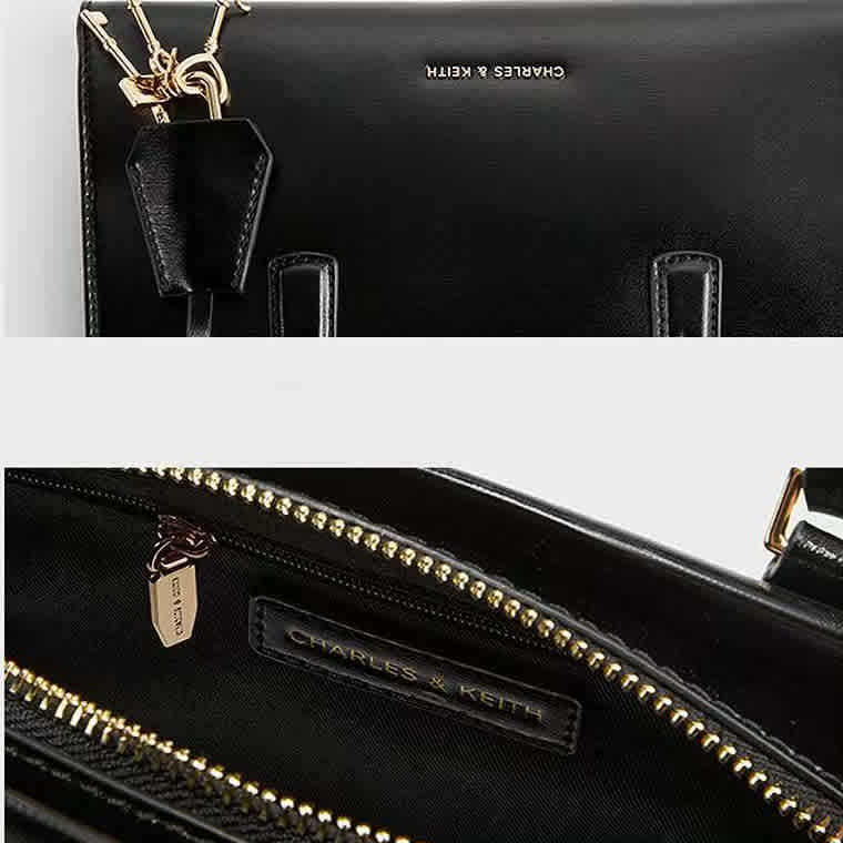 Charles & Keith Kerry Mini Shape Black Tote Bag-2